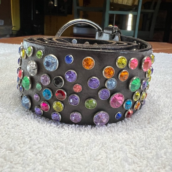 Black Genuine Leather Swarovski Crystal Belt - Picture 13 of 16